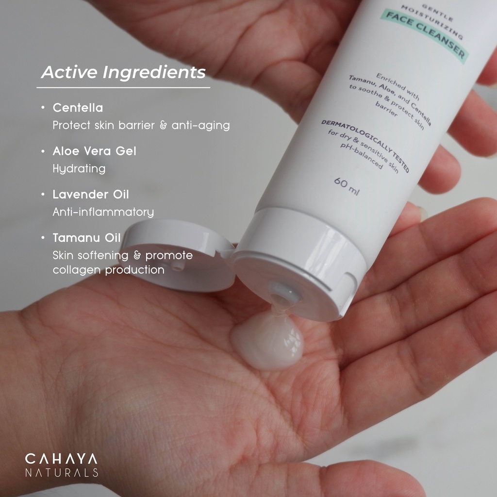 Gentle Moisturizing Face Cleanser (Dry &amp; Sensitive Skin) 60ml Cahaya Naturals - Pembersih Wajah Kulit Sensitif untuk Eksfoliasi Wajah dengan AHA &amp; BHA