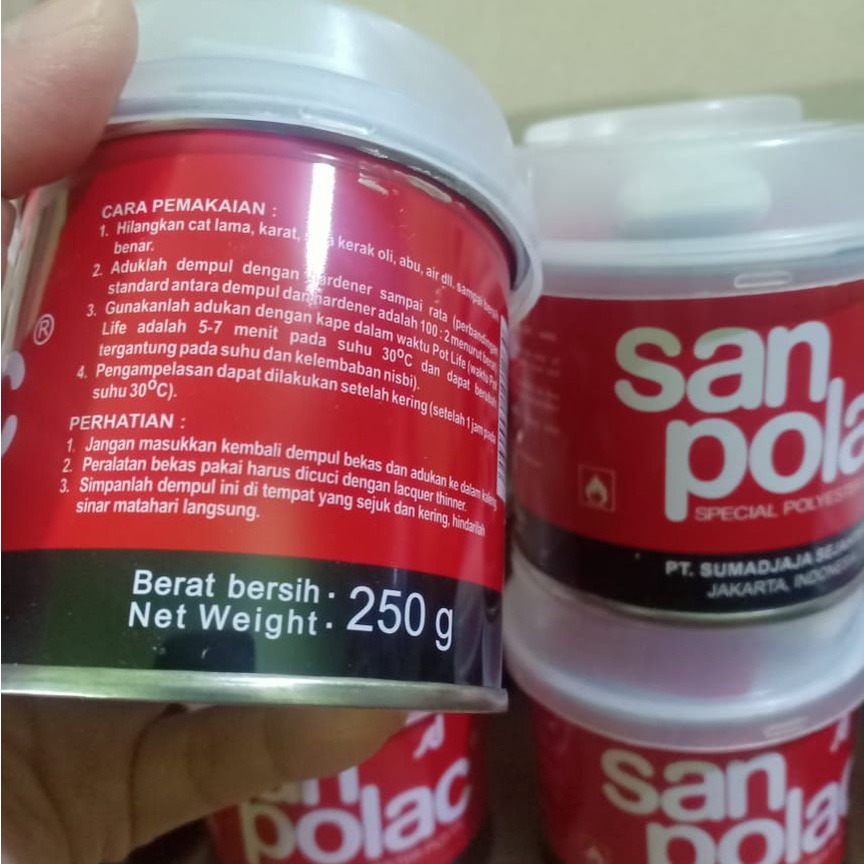 Dempul Serbaguna Sanpolac Dempul Mobil Motor Besi Kayu San Polac Dempul + Harderner + Kape (250gram)