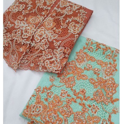 Kain Kebaya Encim Kartini Kutubaru Bordir | Kebaya Muslim Pesta Wisuda Coklat - Hijau Mint