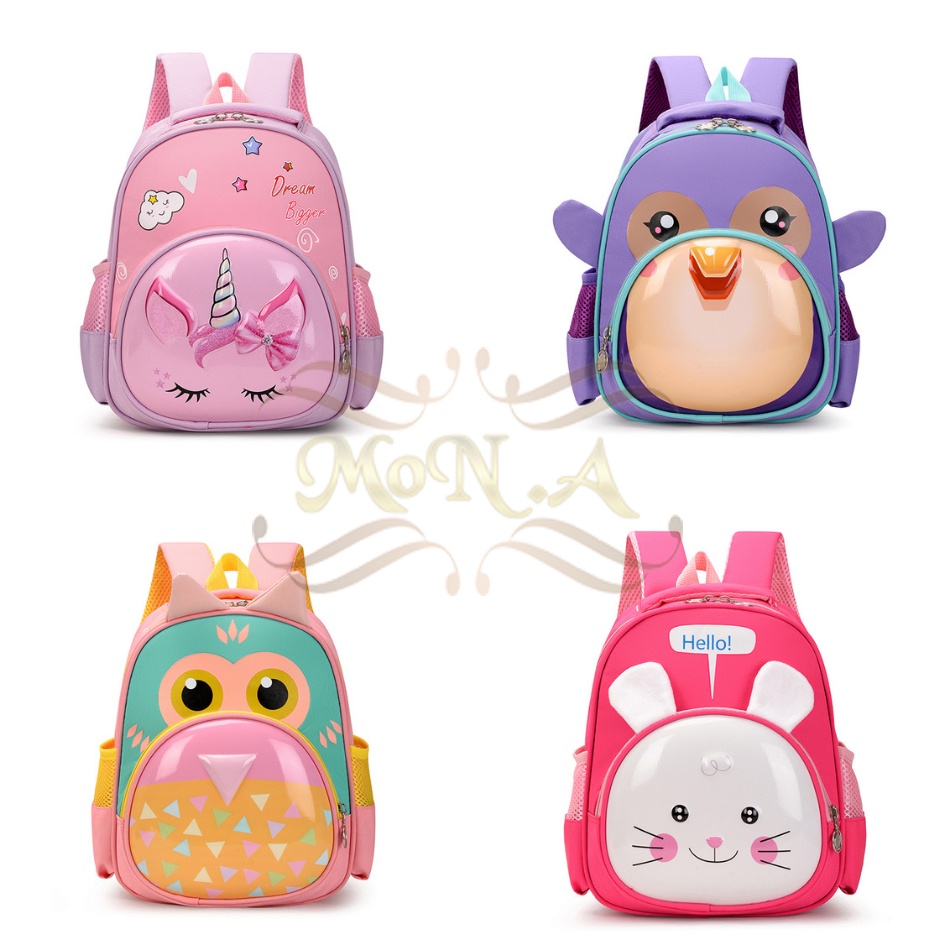 [MONA] Tas Ransel Anak Sekolah PG/PAUD  lucu keren Cewek motif timbul karakter kartun hewan 3 Dimensi - Kualitas Import Premium -M0178