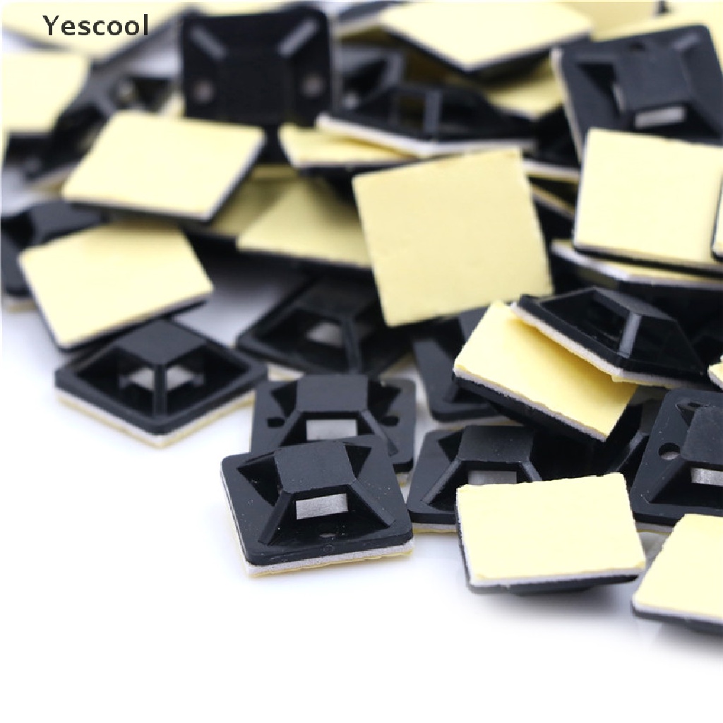 Yescool 100 Pcs Pengikat Kabel Ukuran 20x20 x 6mm Dengan Perekat