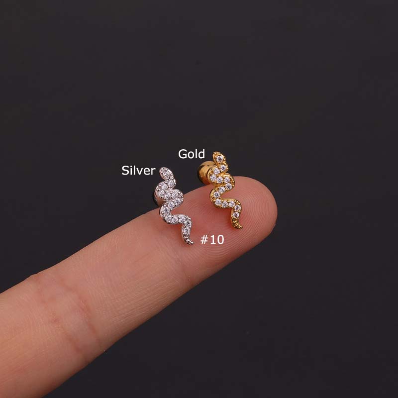 1piece Screw Stainless Steel Ear Stud 16G 6mm Length Upper Lobe Tragus Helix Piercing Copper with Zircon