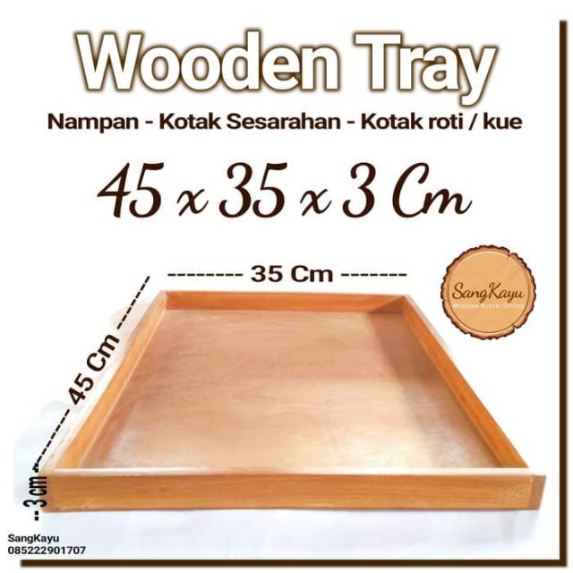 Wooden Tray 45x35x3 cm Nampan kayu kotak seserahan hantaran tempat kue