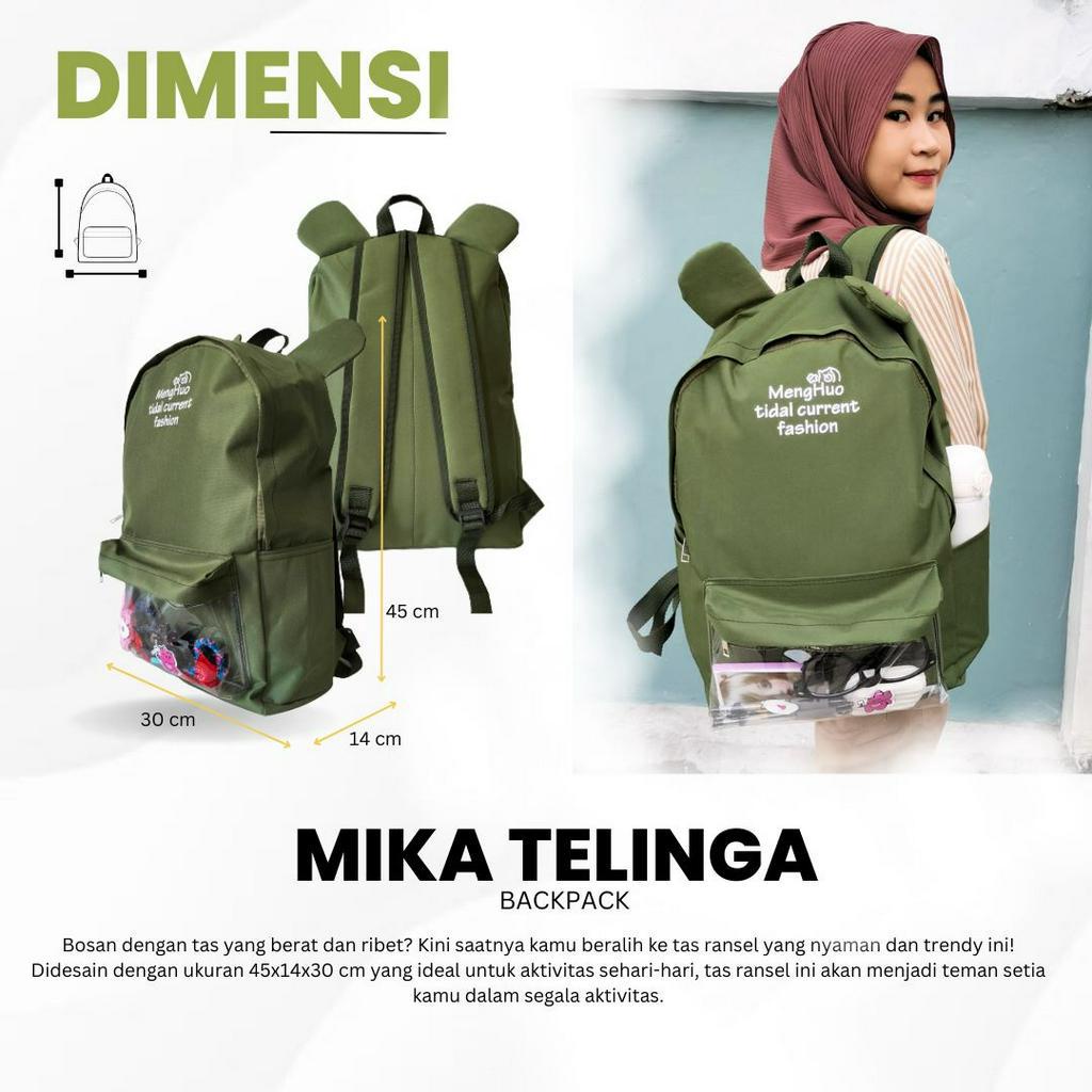 Tas Sekolah Besar Anak SD SMP SMA Ransel Mika Telinga Backpack Korea Fashion Gratis Gantungan