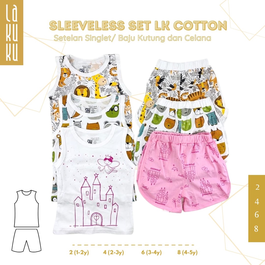 Lakuku - LK Sleeveless Set Setelan Baju Kutung Singlet Celana Anak Cozy is Good