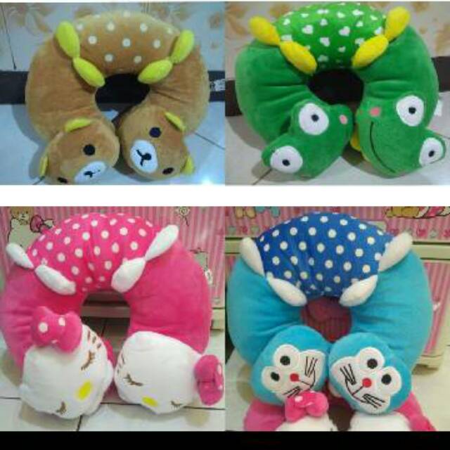 Bantal leher jumbo dua kepala karakter doraemon, hello kitty, rilakuma, keroppi/keropi