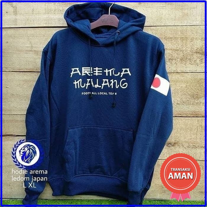 HOT PRICE, Jaket hoodie Arema Malang Pria Dewasa Versi Tulisan Jepang bahan FLEECE size M ~ XXL
