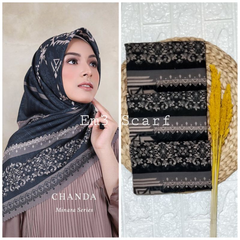 DISKON HIJAB SEGIEMPAT VOAL LASERCUT MOTIF minara black