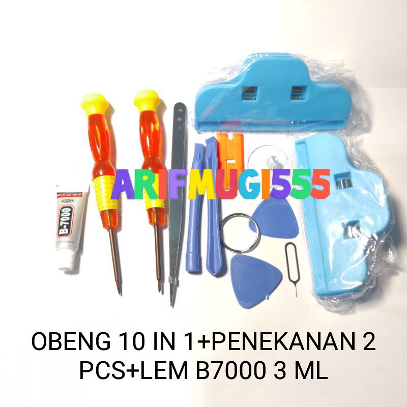 Opening Tools Set Reparasi 10 in 1+Lem B7000 3ml+Penekanan penjepit LCD isi 2 Pcs Original