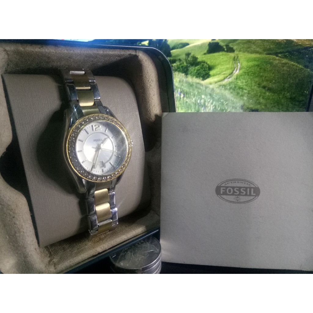 Jam Tangan Fossil Wanita Riley Silver Dial Two-tone Stainless Steel Ladies Watch