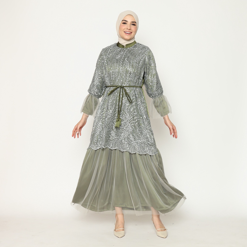 Manama Green Army Aisyah Dress Brukat Gamis