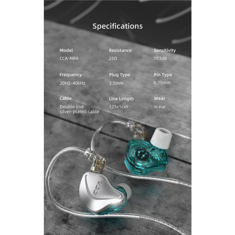 CCA NRA Earbuds 1Electrostatic Drive Units+1Three Magnetic Dynamic Unit In-Ear Earphone Hybrid Wired Headset Detachable Cable
