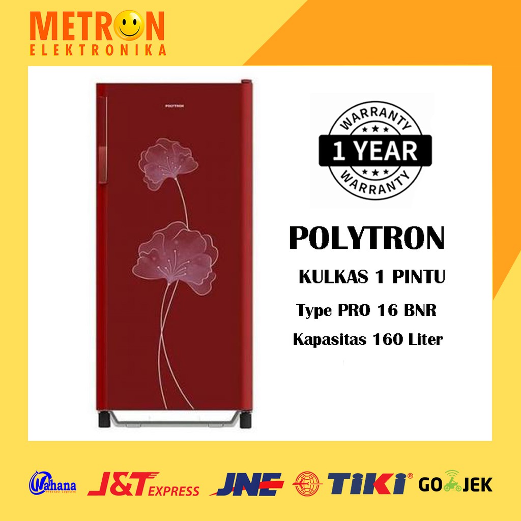 POLYTRON PRO 16 BNR RED KULKAS 1 PINTU 160 LT LITER TEMPERED GLASS PRO16BNR