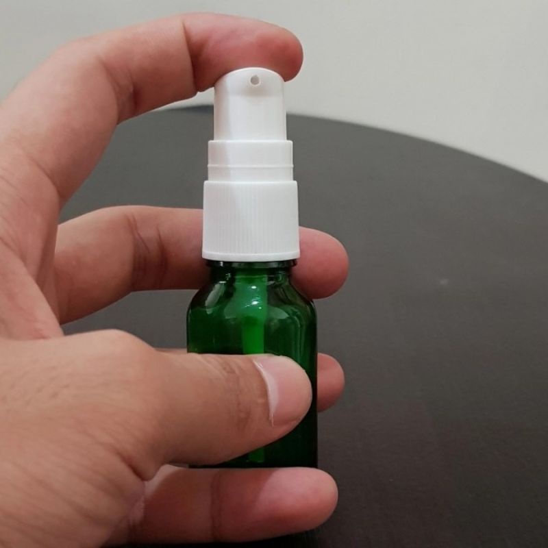 botol pump treatment 15ml kaca hijau / botol kaca 15ml tutup pump