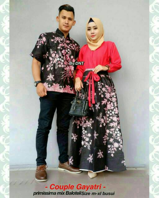 Sarimbit Batik Anggun Couple Sania Mawar ruffle - Warna Ungu, Tosca, pink, Biru, Kuning - M - L -XL