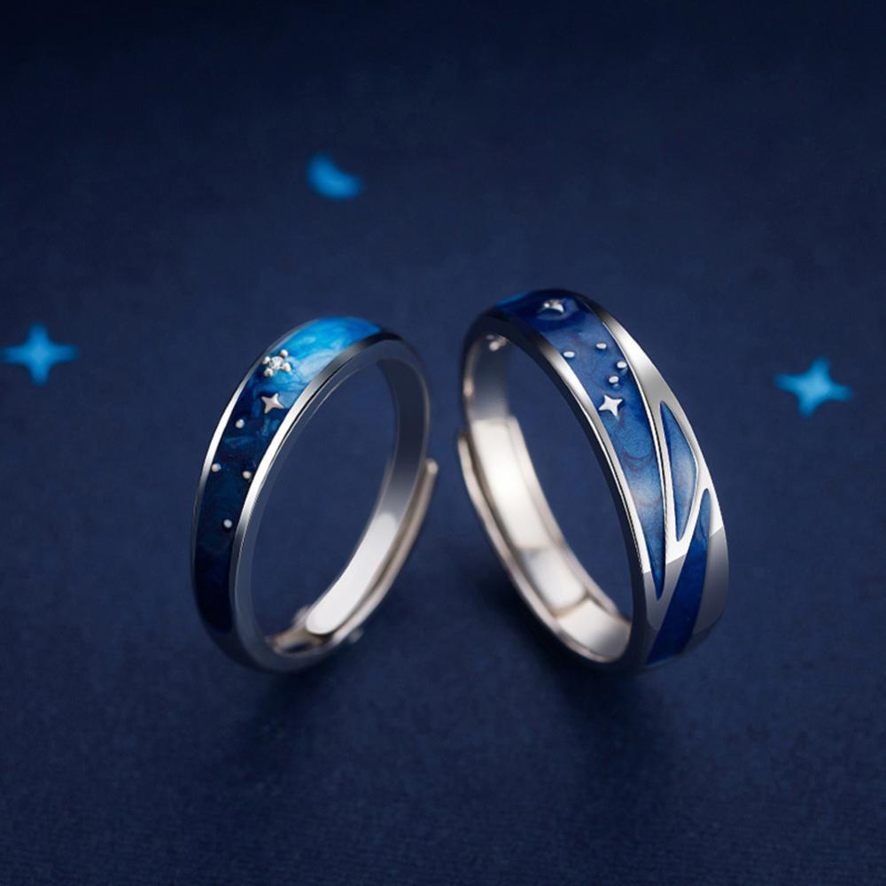 Timekey Cincin Adjustable Motif Langit Berbintang Biru Untuk Pasanganpriawanita A8K1