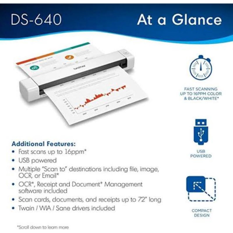 Brother DS640 Scanner Portable A4 F4 DS 640 compact mobile document scanner