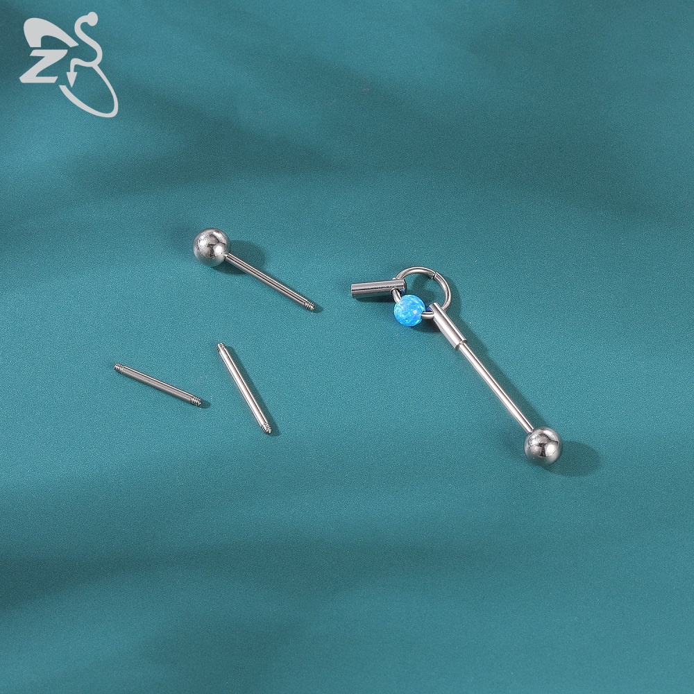 1pc 14g / 16g Cz Anting Tindik Telinga Bentuk Barbel Opal Bahan Stainless Steel