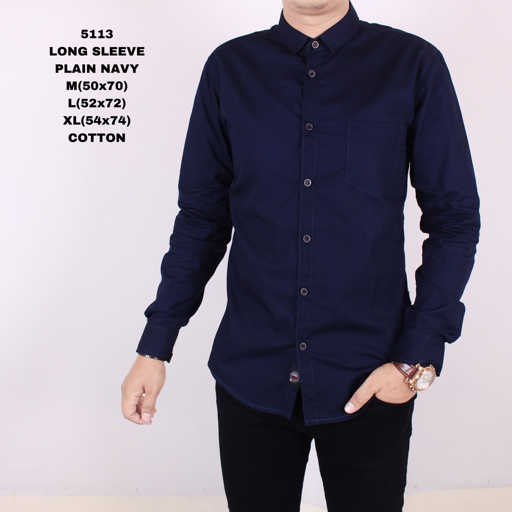 Zoeystore1 5113 Kemeja  Biru  Navy  Polos Pria Lengan Panjang 