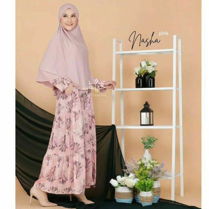 GAMIS Ibu Menyusui Dress Busui FANISACHIC HANIN &amp; NASHA DRESS TANPA KERUDUNG  Motif Ranting Pohon &amp; Bunga Allsize