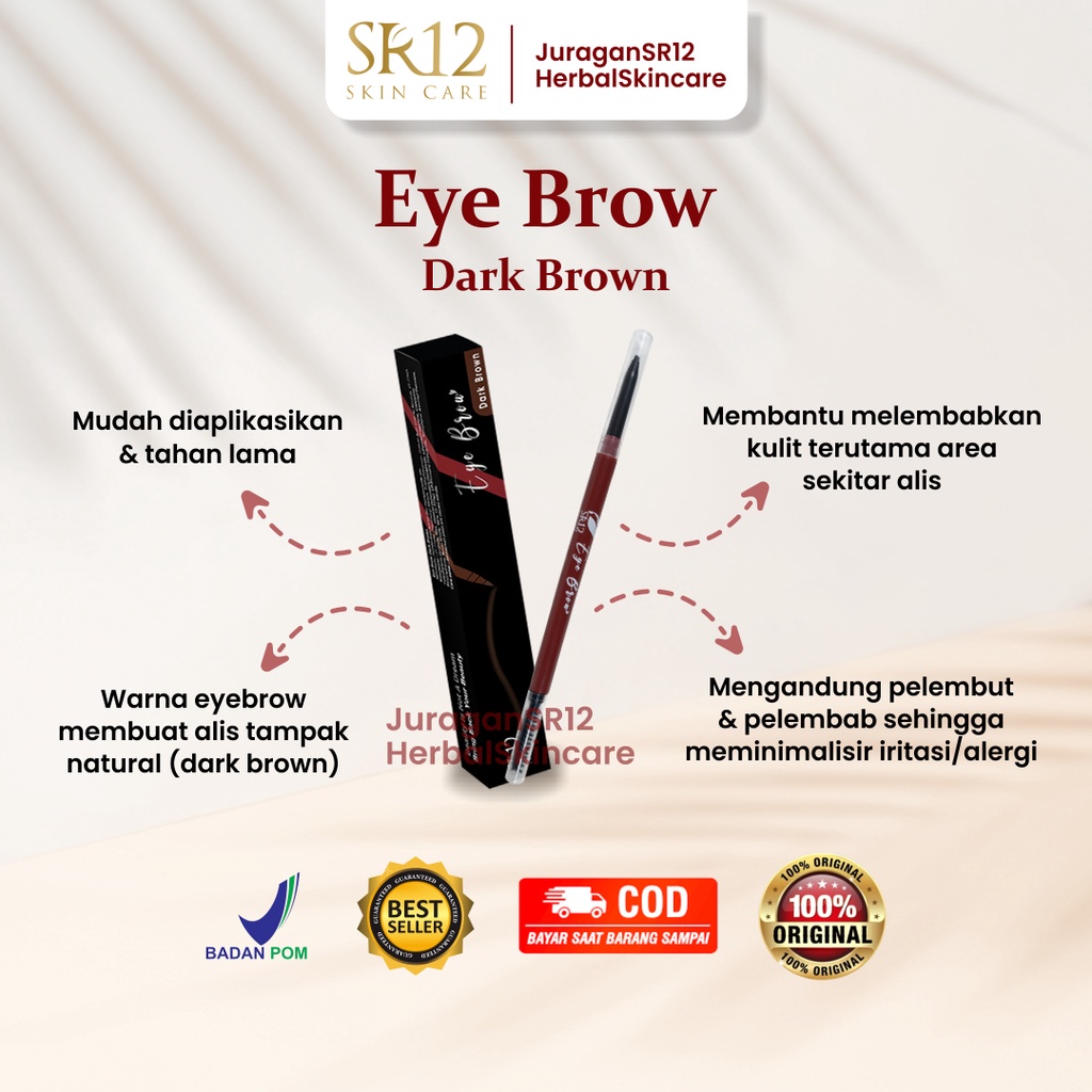 Eye Brow Eyebrow SR12 SR 12 Pensil Pencil Kuas Alis Waterproof Dan Tahan Lama Air Dark Brown Coklat