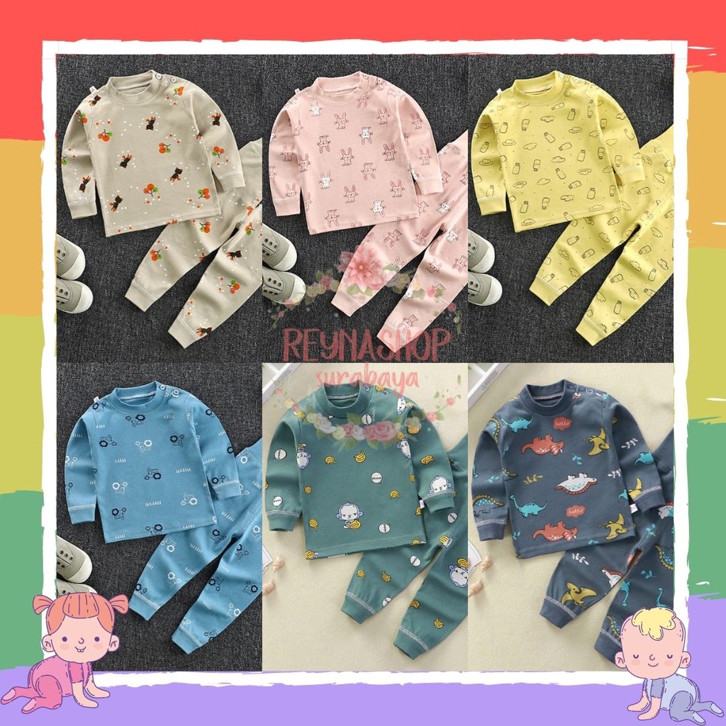 (VBV-VCA)  Setelan Piyama Tidur Panjang Anak Setelan PP Pinggang Tinggi Anak Import