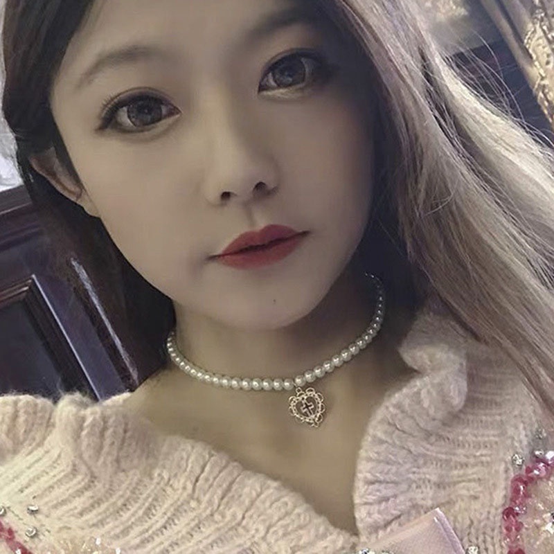 # Kaos T-Shirt Wanita Lengan Pendek Motif Print #Kalung Choker Bentuk Hati Gaya Gothic