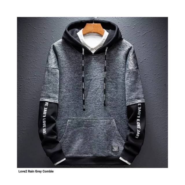 Sweater reglan cowo LOVE RAIN COMBIE SWEATER beludru panas musim gugur berkerudung dingin remaja