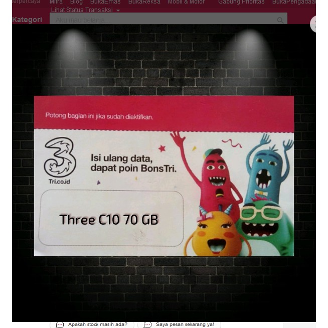 Vocer Isi Ulang CINTA 10 Three 3 Tri NASIONAL (10GB+10GB+50GB) 70GB AKTIF 3 BULAN FULL 3G/4G 24JAM