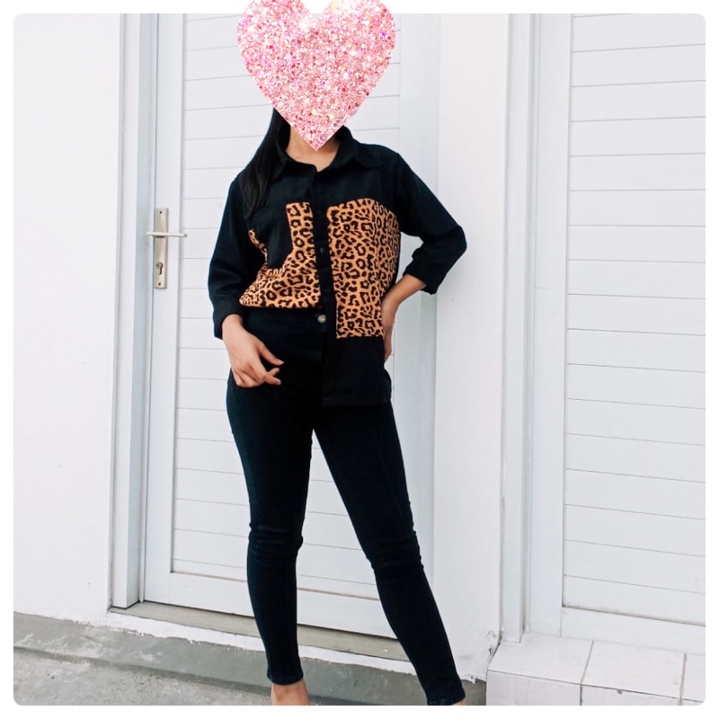 real pic kemeja fashion leopard terbaru / kemeja twotone leopard