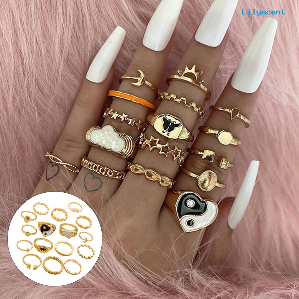 16pcs Cincin Knuckle Bentuk Yin Yang Multi Bentuk Stackable Untuk Wanita