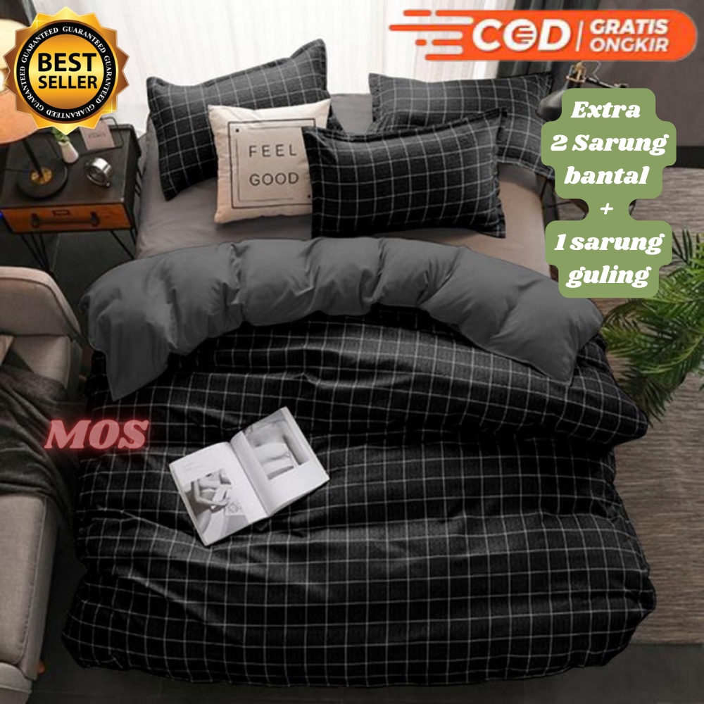 Sprei Set Ukuran 180x200x20 Motif Kotak Kotak Monocrome Aesthetic New Abstrak Minimalis No 1 King Size 180x200