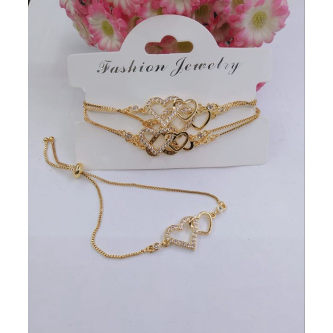 Fourfashion Gelang Serut Motif Love Double Permata Kekinian S247