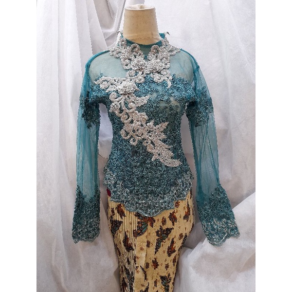 Kebaya atasan tile bordir payet tosca
