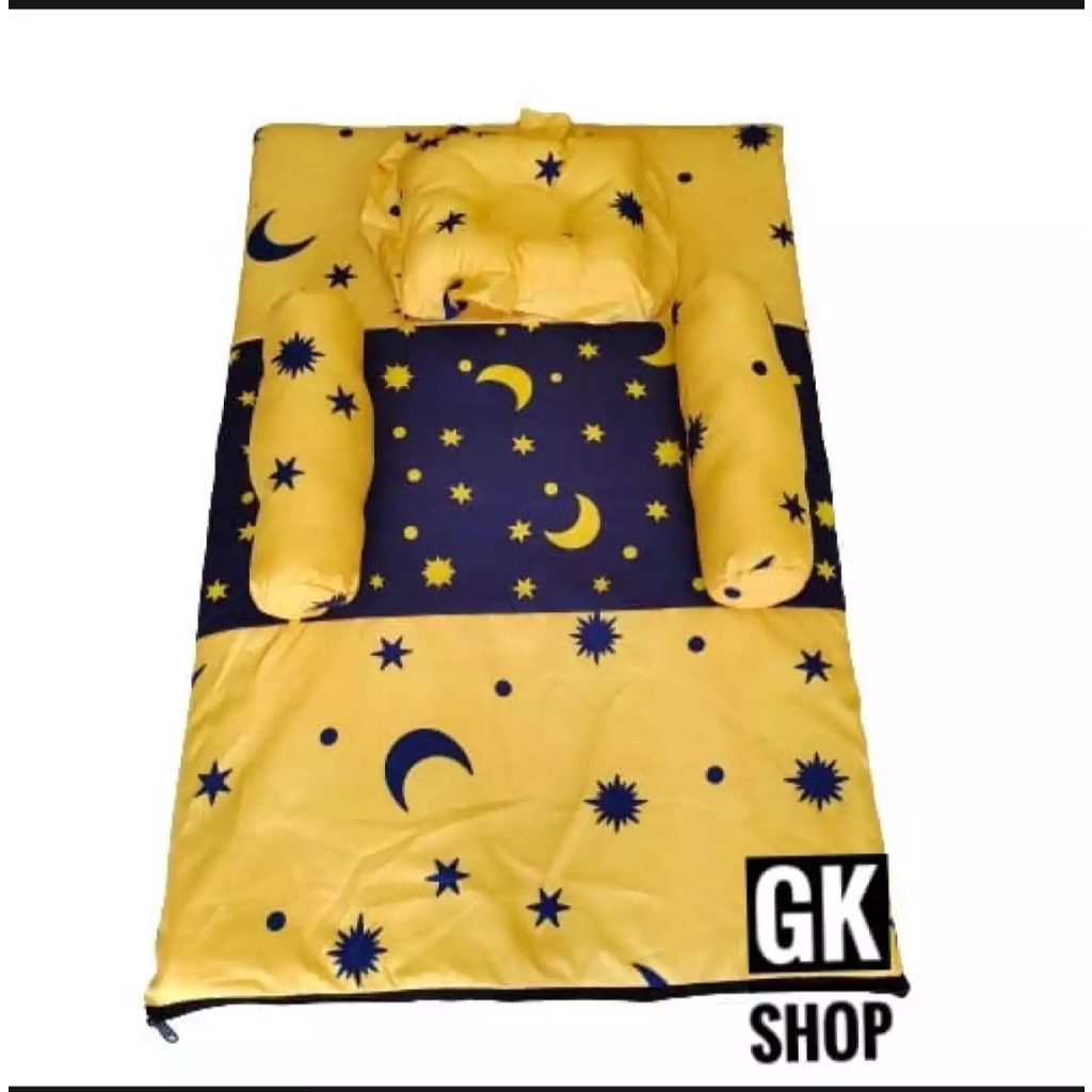 PROMO!!! KASUR BAYI  MODEL LIPAT KELAMBU LENGKAP SATU SET BANTAL GULING MOTIF BULAN BINTANG