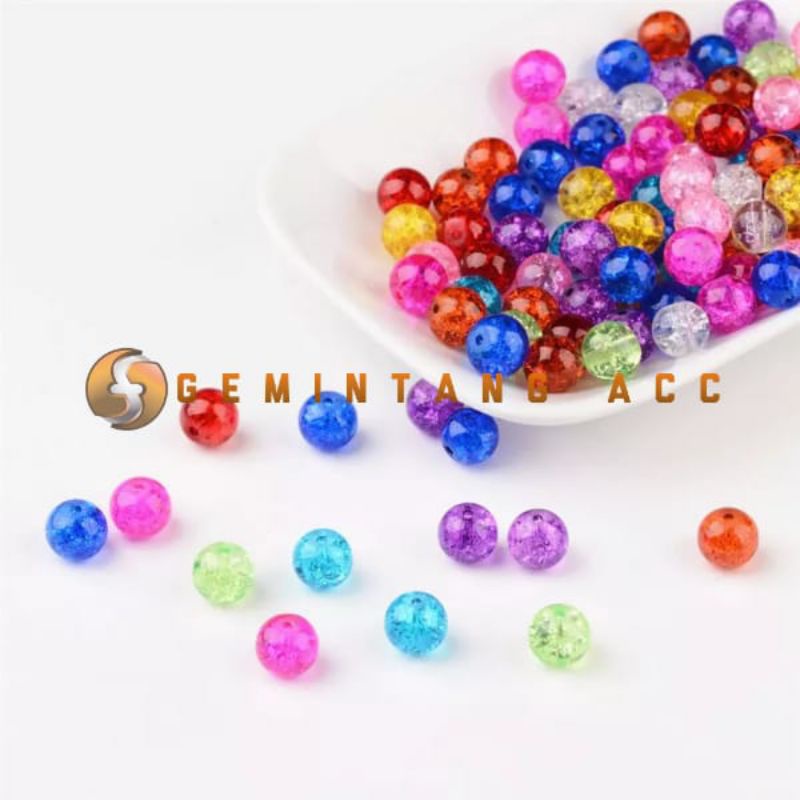 (50 Pcs) Mote Es Ice Retak Manik Bola Kaca Retak Acrylic Bead Crackle