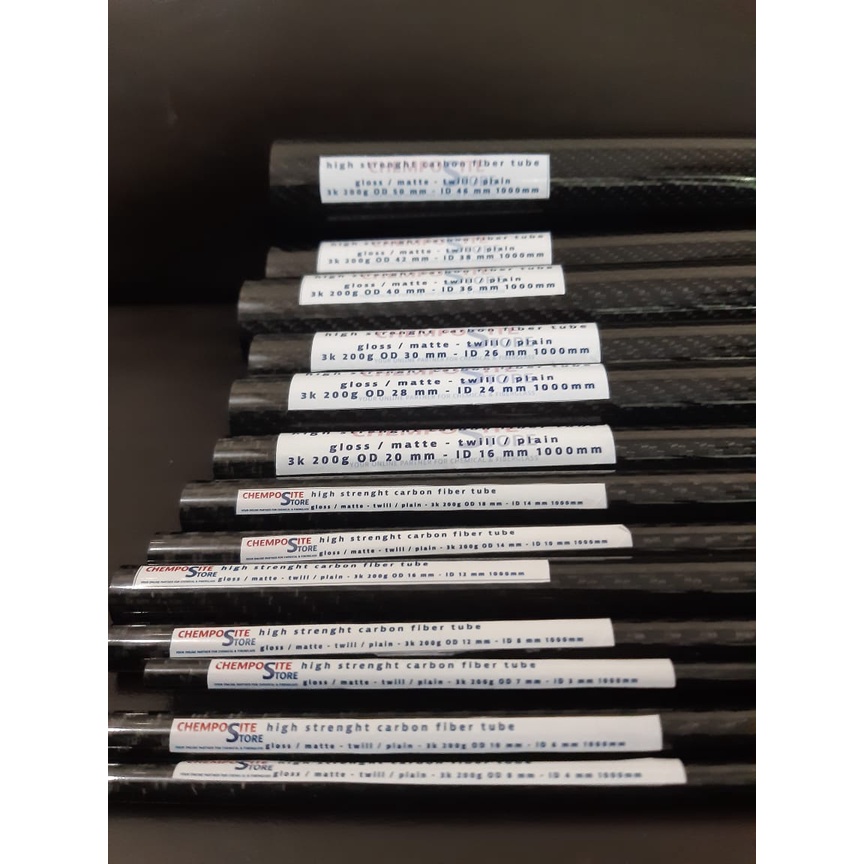 carbon fiber tube - pipa karbon fiber diameter 7mm - 50mm panjang 1m