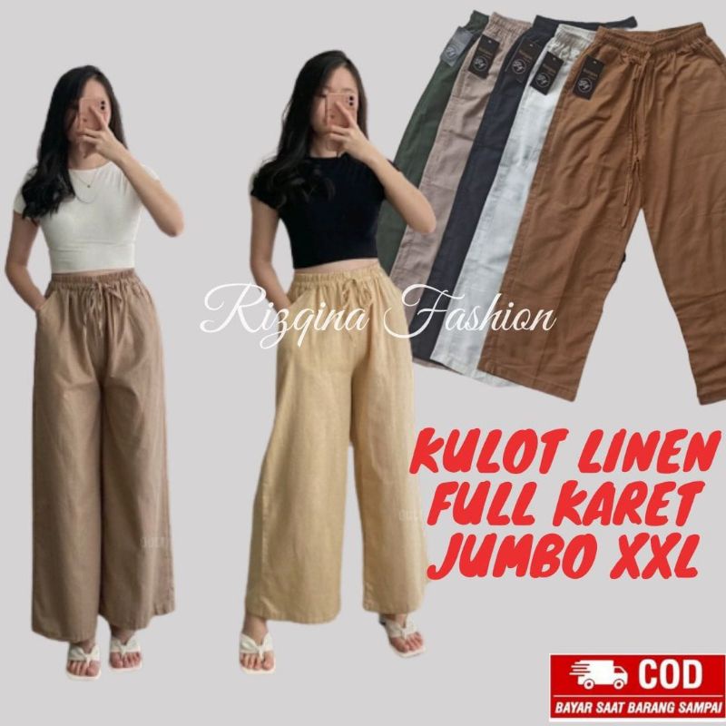 HIGHTWAIST KULOT LINEN PREMIUM KATUN RAMI JUMBO SIZE XXL FULL KARET