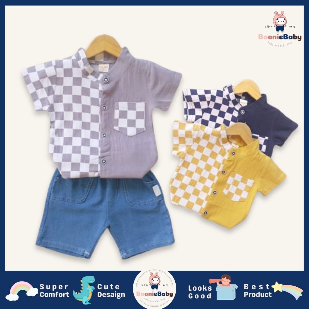 boonie SET CHESS JEANS EBV Setelan Kaos Anak Bayi Laki-laki Pendek 6bulan - 4tahun