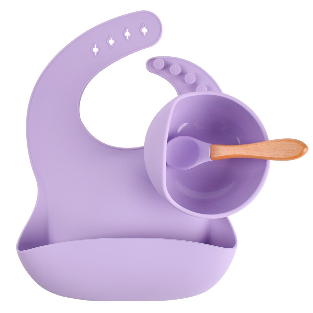 Feeding set Bowl Silicone Suction spoon slabber baby bib piring mangkok sendok anak bayi silikon mpasi