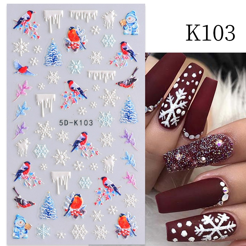 Stiker Kuku Motif Natal / Musim Dingin / Snowflake / Burung / Gingerbread Man 5d Untuk Dekorasi Nail Art