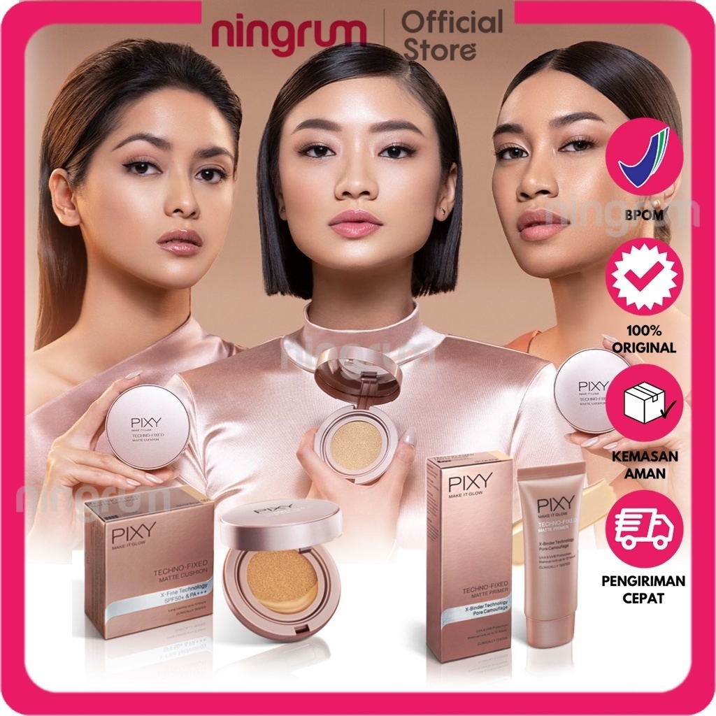 Ningrum - Pixy Make It Glow Series | Pixy Make It Glow Techno Fixed Matte Cushion - 101 Light Beige | 201 Natural Beige | 301 Medium Beige | 101 Fair Beige 100% Original BPOM - 8009 | 8010