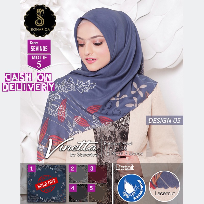 SEVIN05 - Jilbab Segi Empat Vinetta Motif 5 By Signarica Scarf