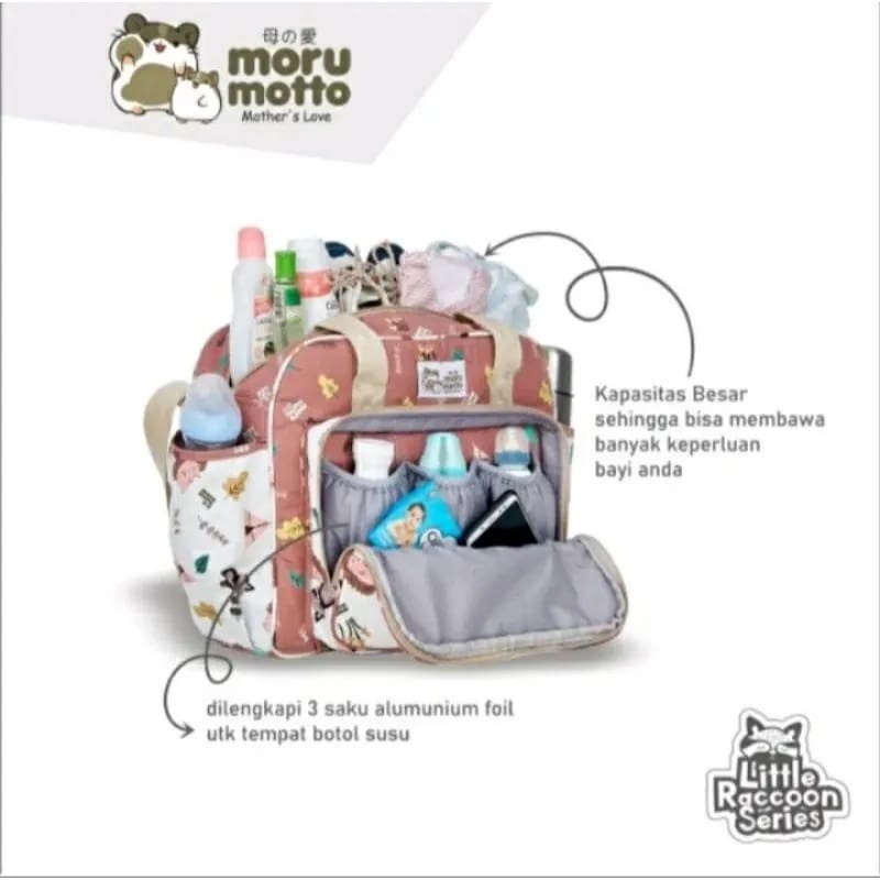 ♥BabyYank♥ Morumotto TAS BESAR + SAKU BOTOL SUSU LITTLE RACCOON SERIES MMT7002 - DIAPER BAG