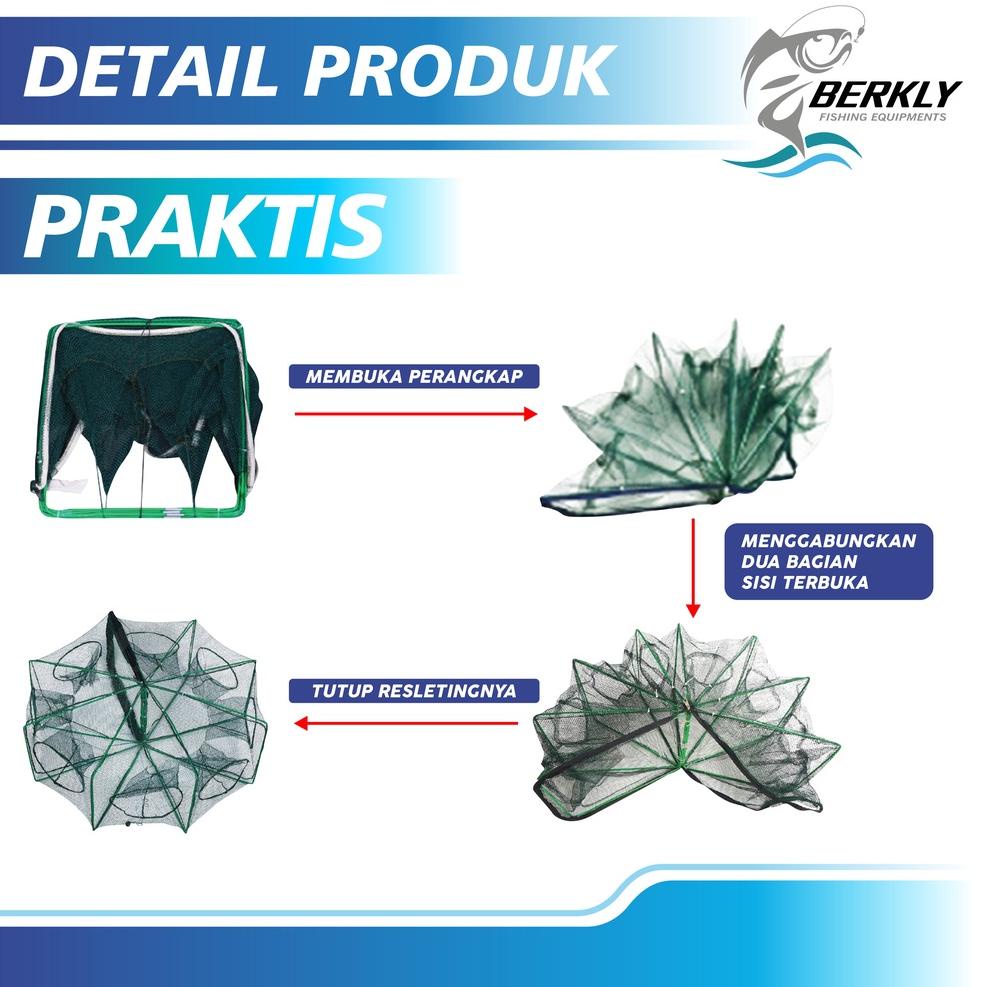 [Art. 54W] BERKLY Bubu Ikan 2 Model 8 Lubang & 6 Lubang Udang Jaring lubang Dilipat Portabel Hexagon
