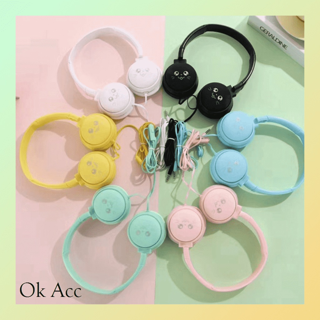 Headphone Bando warna macaron kabel MIC game headset