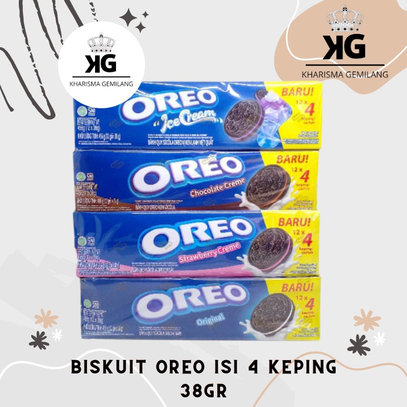 

OREO - (1 PACK 12 PCS) OREO 38gr Biskuit Coklat Vanila Stawberry Ice Cream Blueberry Snack Anak Murah