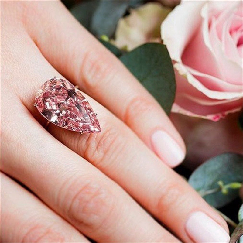 Baru Berwarna Merah Muda Kristal Topaz Cincin Wanita Perhiasan