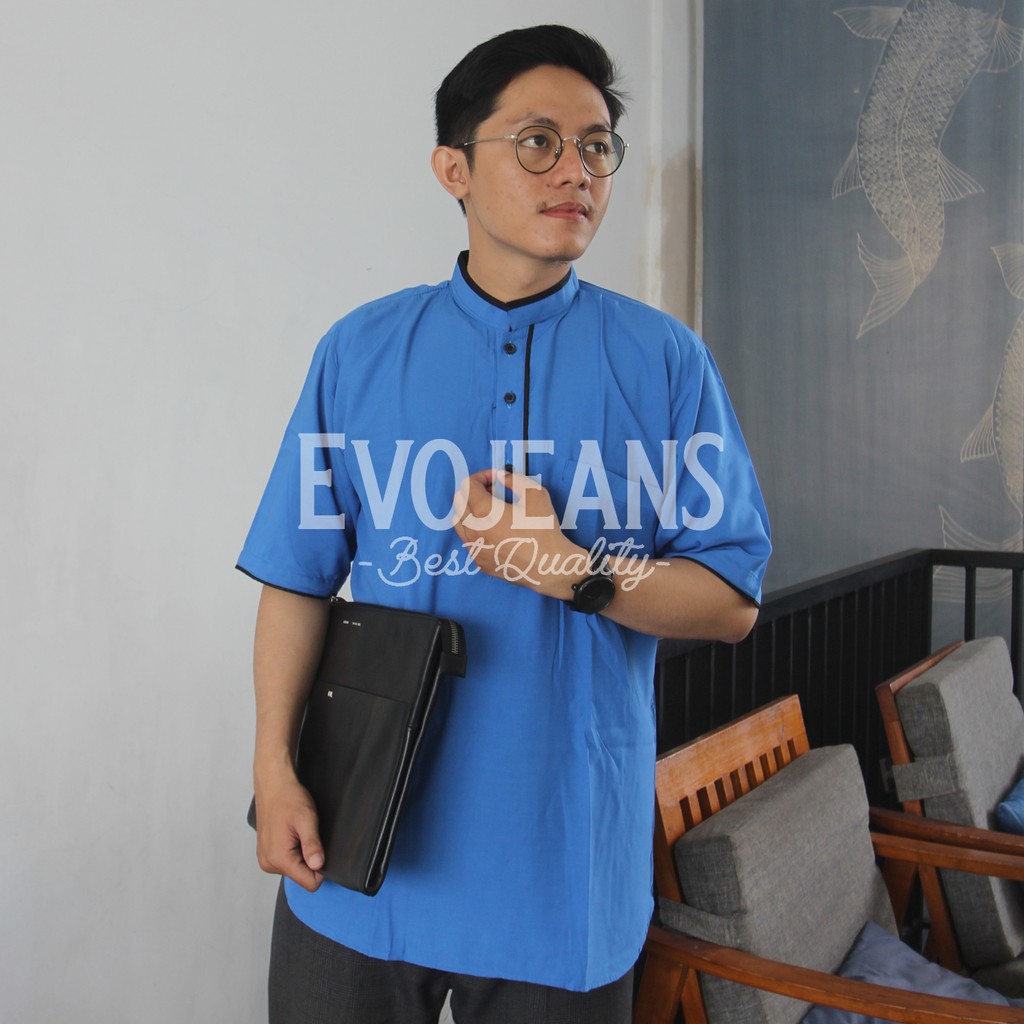 Baju Koko Cowok Pria Modern Model Baju Kurta Aneka Warna Merah / Putih / Biru Kuning - Evo Jeans