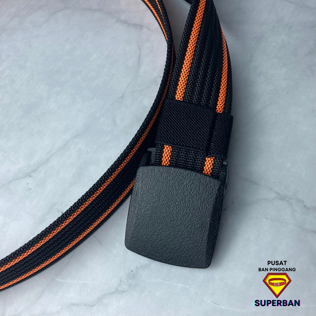 IKAT PINGGANG PRIA TRAVEL HITAM ORANGE CASUAL ANTI DETECTOR BAN GESPER SABUK MODEL KEPALA MEN - SUPERBAN